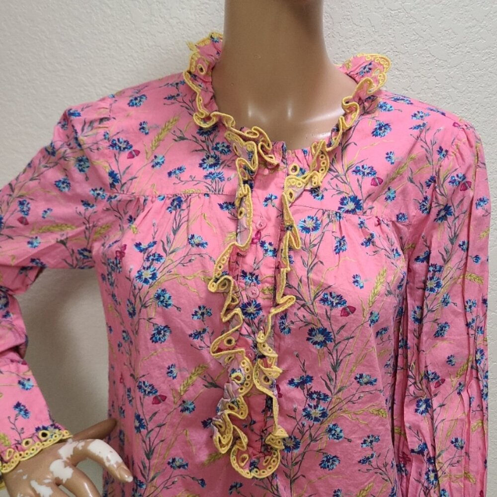 J. CREW LIBERTY FABRIC COTTON POPLIN RUFFLE BLOUSE WHEAT BOUQUET FLORALsz S - Picture 3 of 9